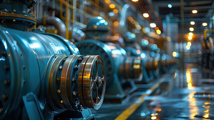 Fototapeta premium Industrial machinery with gears and pipes in a factory setting