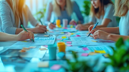 Fototapeta premium Team Brainstorming Session with Notes and Stationery