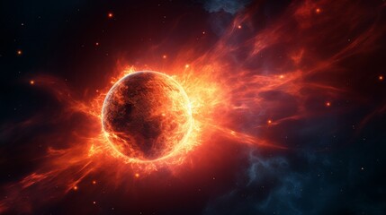 Obraz premium Bright sun in space, dark background, glowing solar flares, vibrant colors