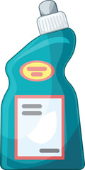 Teal plastic bottle containing cleaning product and featuring a white label