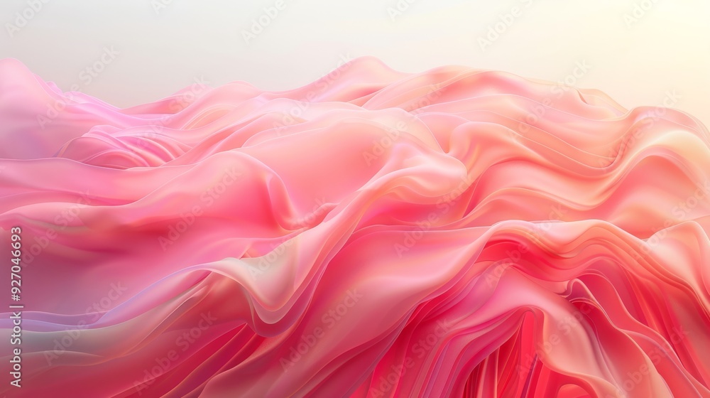 Poster Abstract fluid wave design in coral with pastel gradients creating a smooth texture