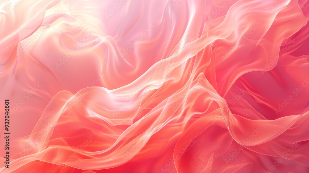 Poster Abstract fluid wave design in coral with pastel gradients creating a smooth texture