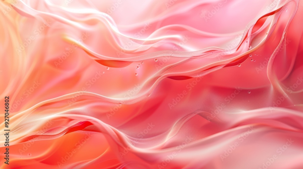 Poster Abstract fluid wave design in coral with pastel gradients creating a smooth texture