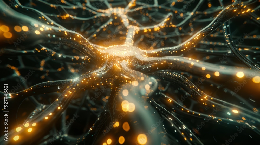 Poster Abstract 3D animation of neural network in cyberspace with bright lights