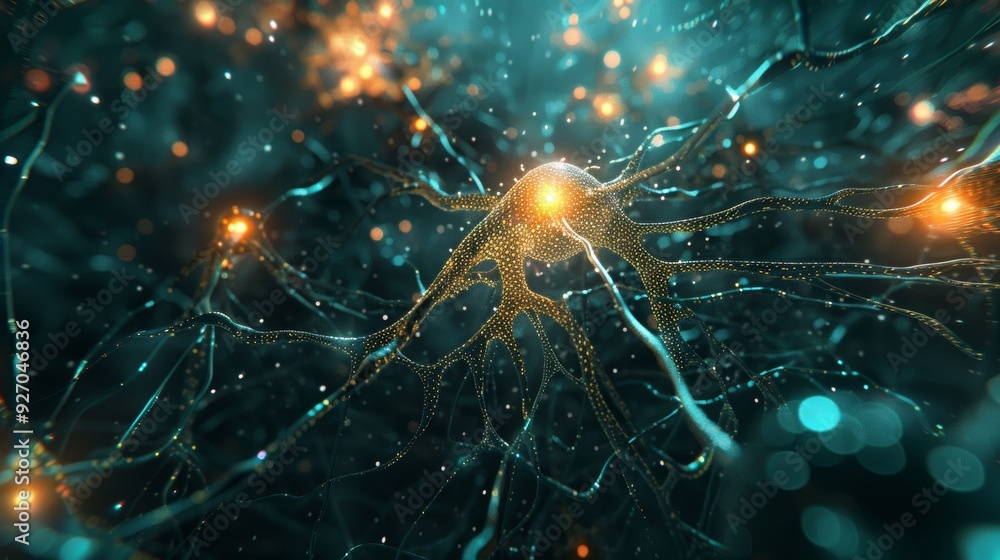 Poster Abstract 3D animation of neural network in cyberspace with bright lights