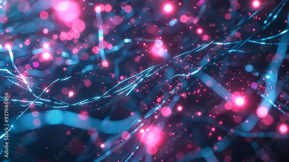 Poster Abstract 3D animation of neural network in cyberspace with bright lights