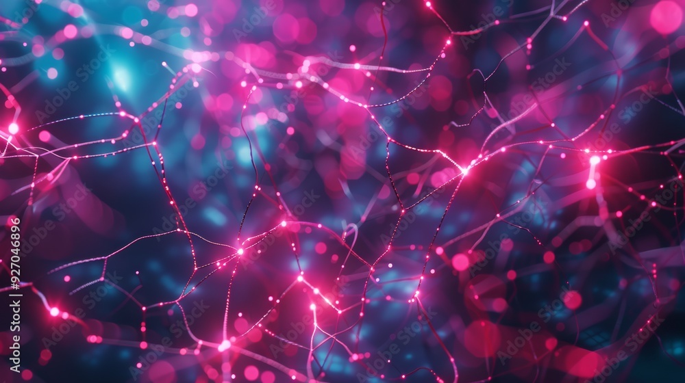 Leinwandbilder Abstract 3D animation of neural network in cyberspace with bright lights