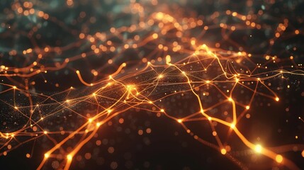 Fototapeta premium 3D animation of neural network in cyberspace with glowing connections and nodes