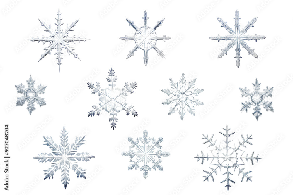 Aufkleber Numerous unique snowflake shapes and sizes Isolated on white background