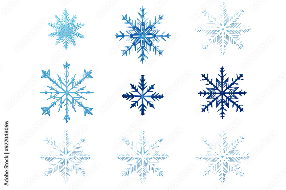 Aufkleber Assorted snowflake designs with detailed structures Isolated on white backgroun