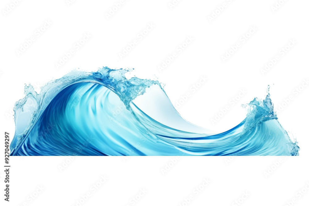 Poster blue sea wave with smooth curve and clear water isolated on white background
