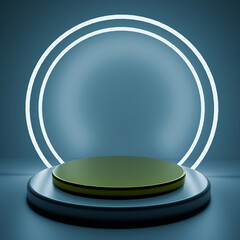 A 3D stand with neon lighting for capturing various shots, such as perfume bottles. The neon lights are available in multiple colors: blue, red, green, purple, gold, and white.