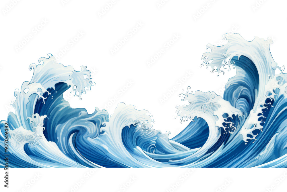 Fototapete blue wave with intricate patterns and textures isolated on white background