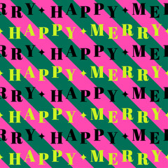 Typography design with striped seamless pattern for christmas and new year background.