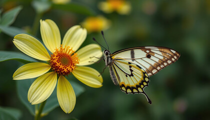 Fototapeta premium A butterfly is sitting on a yellow flower