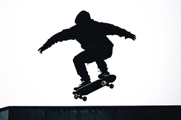 Obraz premium Silhouette of a skateboarder performing a jump at skate park