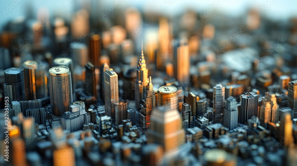 Poster merged cityscape and coin imagery, representing the synergy between urban environments and financial