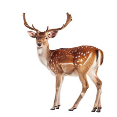 Fototapeta premium Fawn Deer with Antlers Isolated on Black Background.