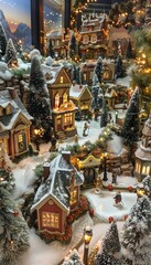 Charming Christmas Village Display with Miniature Houses and Festive Lights for Holiday Decorations