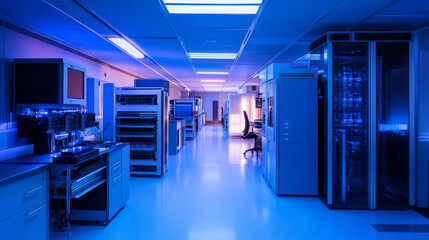 A quantum computing lab with multiple processors and advanced equipment