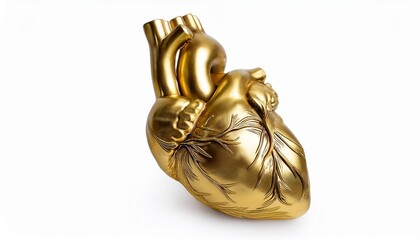 Golden Anatomical Heart Isolated on White Background: A Striking Symbol"