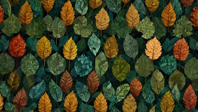 A geometric artwork where triangles tessellate in vibrant colors ai_generated