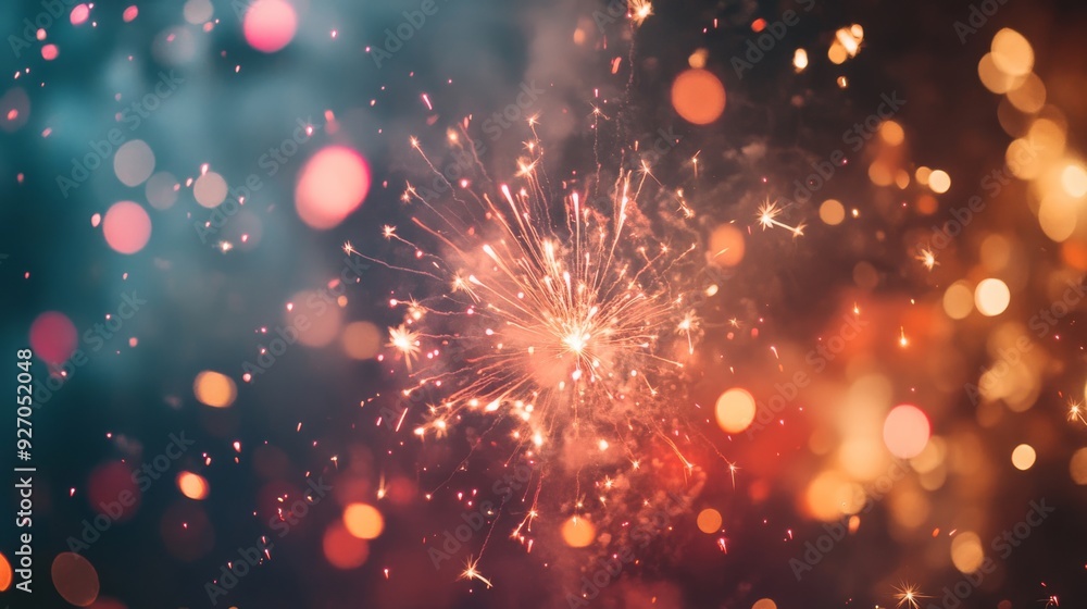 Poster colorful fireworks scattering across the sky in brilliant patterns