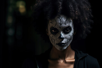 a woman with makeup, in the style of dark and spooky themes, spontaneous gesture, art of tonga, comfycore, metal, contest winner, nabis