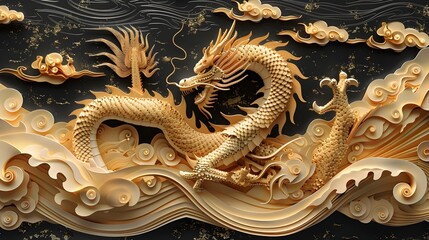 Fototapeta premium Majestic Chinese Fantasy Dragon Digital SVG File for Laser Cut,Paper Craft or Vinyl Sticker