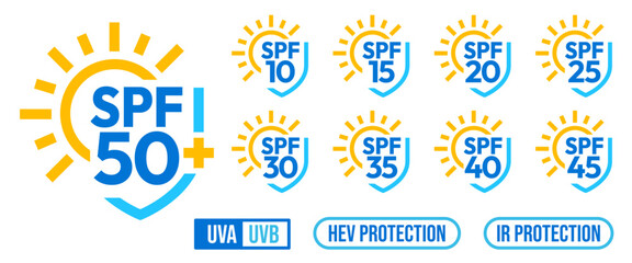Spf Sun Protection Factor vector icon, sign, logo, badge, sticker, label, emblem, stamp, symbol, black, line, flat vector, isolated illustration.