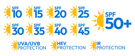Spf Sun Protection Factor vector icon, sign, logo, badge, sticker, label, emblem, stamp, symbol, black, line, flat vector, isolated illustration.