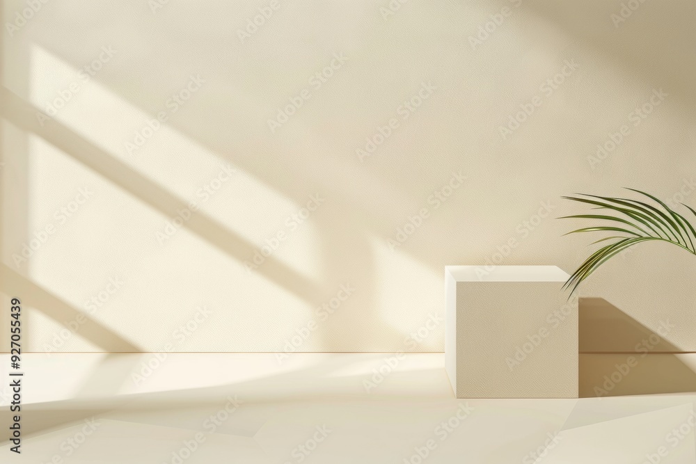 Aufkleber Minimalist Mockup of Soft Beige Podium in Bright Diffused Natural Light on a Minimalistic Modern Background with Soft Shadows for Product Showcase