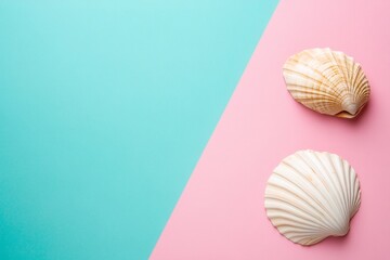 Vibrant Pastel Pink Surface with Light Blue Seashell, Complementary Colors, Serene and Peaceful Branding Concept, Space for Text, Ethereal and Calm Mockup