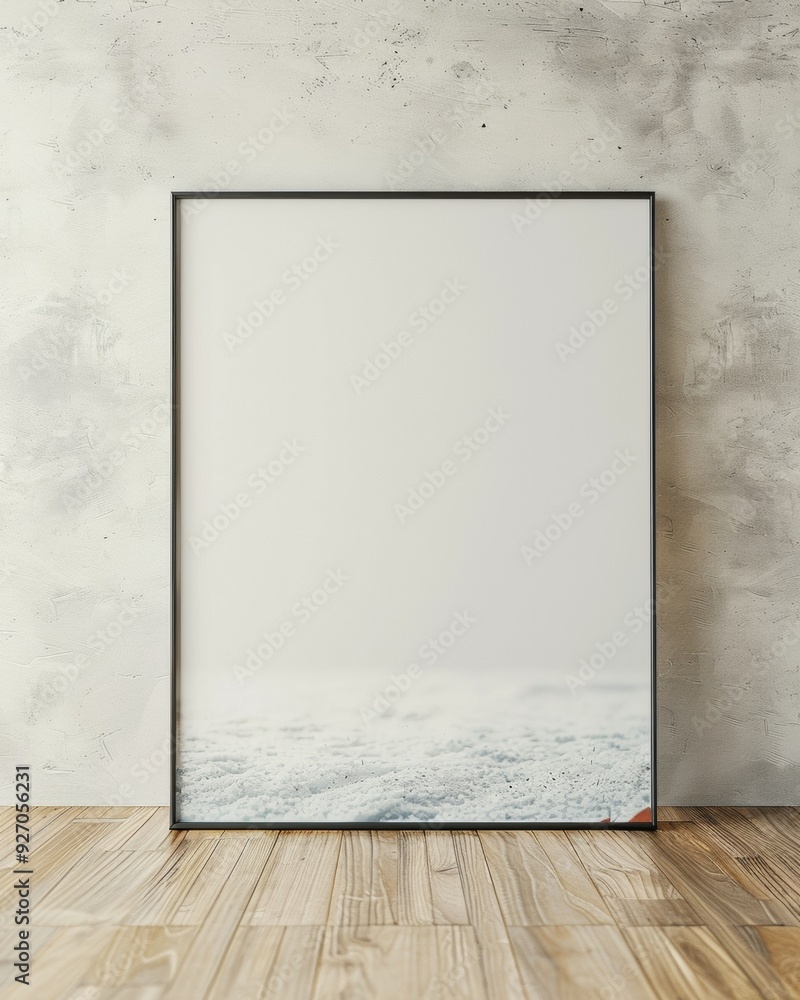 Aufkleber serene modern empty concrete wall with wooden floor and blank frame for mockup content, featuring so