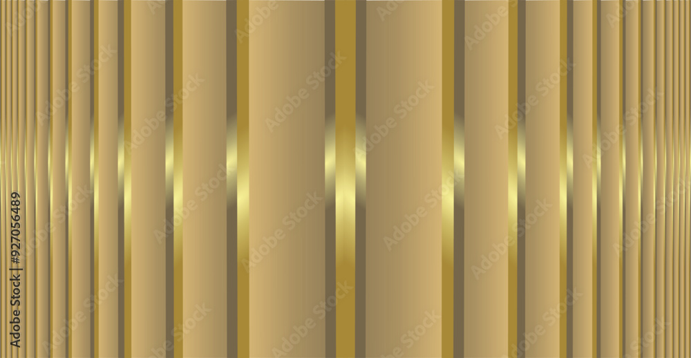 Poster composition of vertical lines and rectangular areas with gradations of brown and gold that give the 