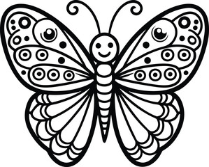 Cute butterfly in doodle style illustration black and white