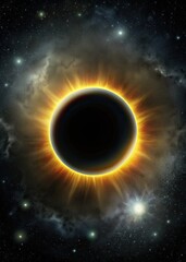 Obraz premium A cosmic eclipse glows with a fiery halo against a starry sky.