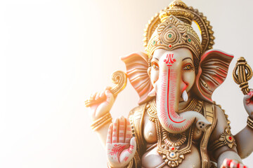 Colorful lord ganesha sculpture on white background.