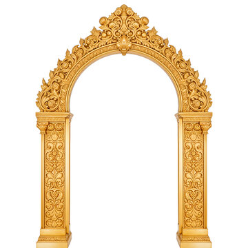 3d gold arch with ornamental texture carving, golden gate