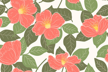 Seamless pattern design with beautiful flowers and leaves. floral and leaf patterns design for fabric, cotton, wallpaper, satin, gift wrap, carpet, background.	
