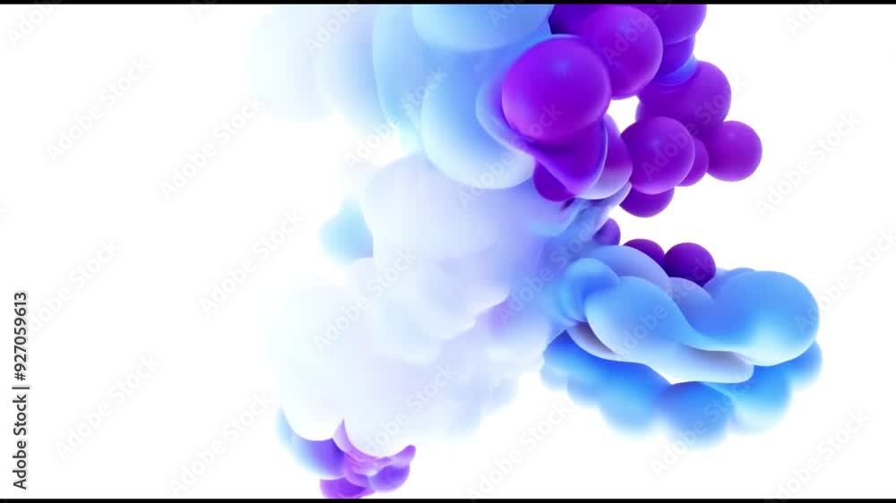 Poster abstract cloud-like morphing formations with soft gradients of blue and purple, creating a dreamy an
