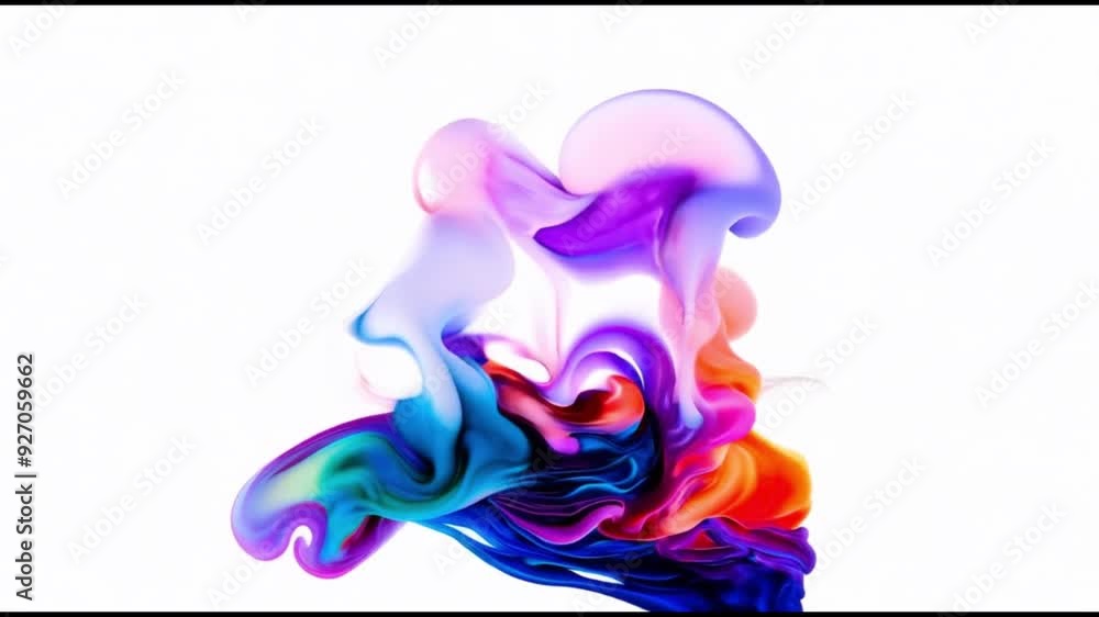 Poster vibrant blend of colorful liquid swirls creating an abstract and dynamic form with shades of purple,