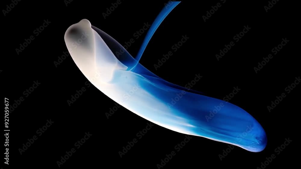 Poster abstract fluid morphing form with smooth gradient transitions from white to blue on a black backgrou