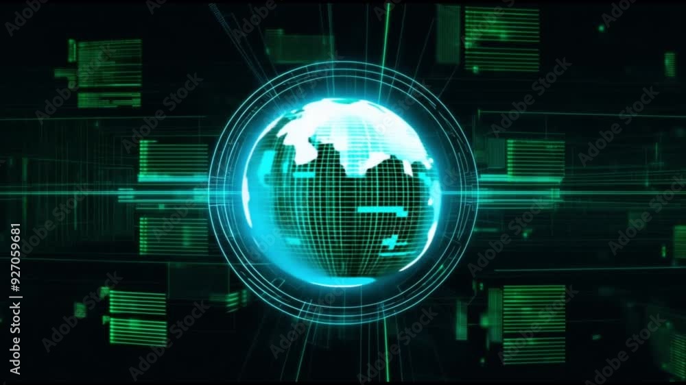 Aufkleber digital green globe surrounded by futuristic data streams and technology interfaces, representing gl