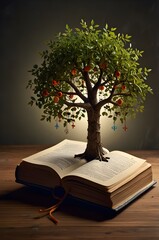 book and tree representing knowledge tree