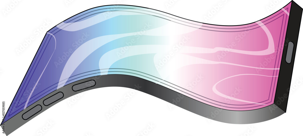 Poster flexible smartphone is bending and showing a blank screen with a colorful background