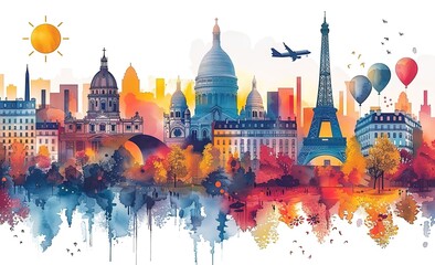 Fototapeta premium A colorful cityscape with a large Eiffel Tower in the middle