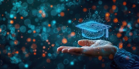 A hand holding a graduation cap in a blurry image