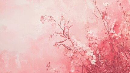 Abstract painting of pink flowers on a pink background.