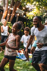 Active Family Bonding: Parents and Kids Engaging in Fun Backyard Group Workout